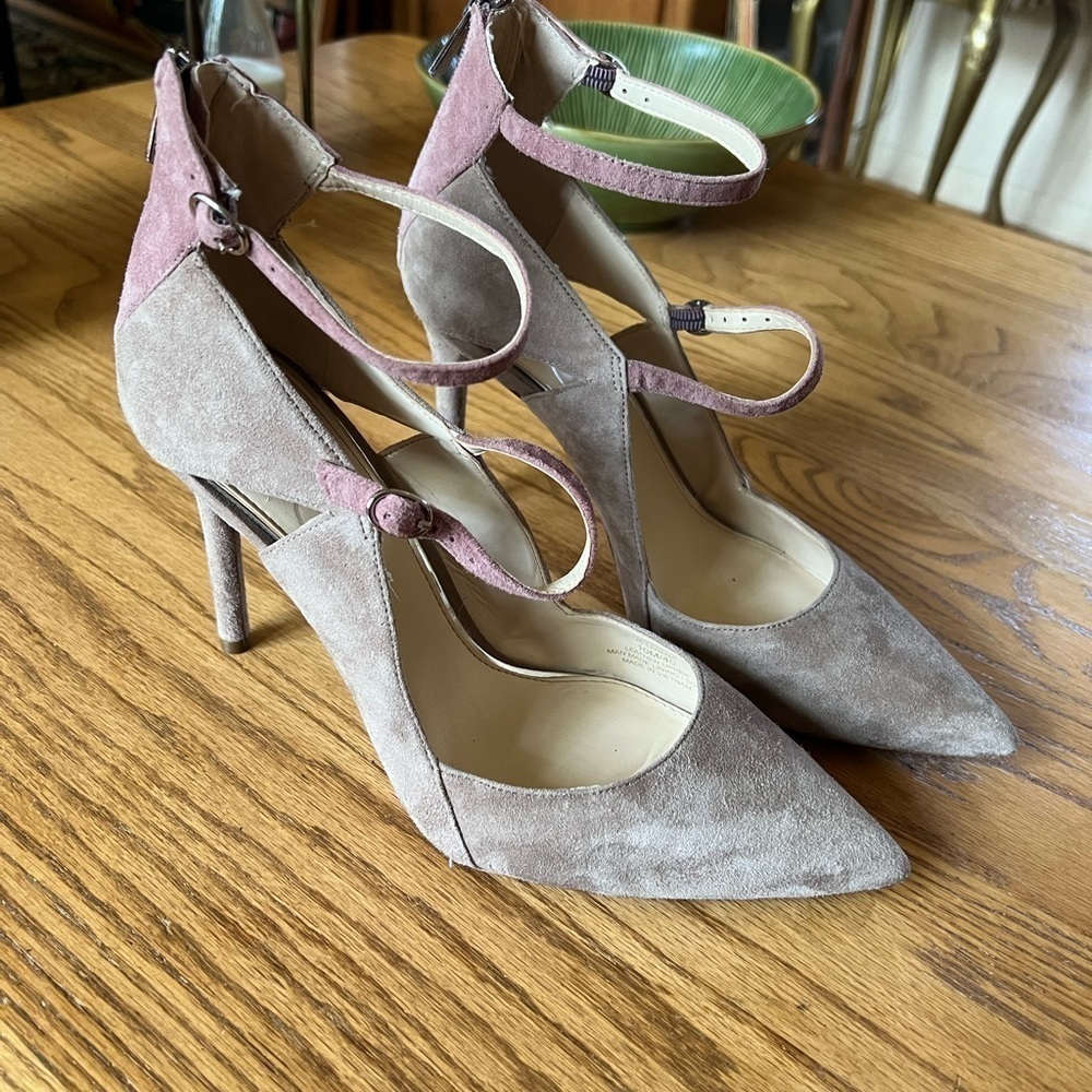 Jessica Simpson Shoes Women’s 10 Heel Pointy Toe Straps Mauve Tan - Picture 5 of 11